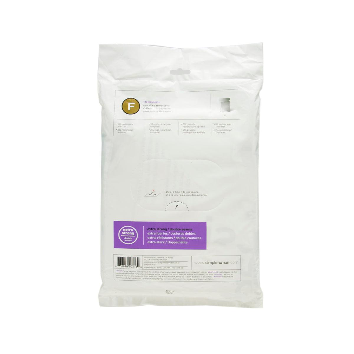 SIMPLEHUMAN Code F-type 25L trash bag liners, back label, white, 20-pack