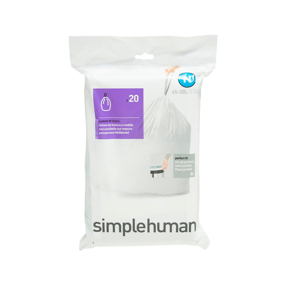 SIMPLEHUMAN Code N trash bag pack, 45–50L, 20-count, white