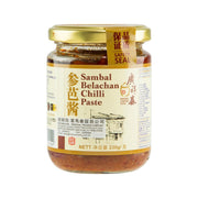 Sambal belachan chilli paste jar with gold lid and front label, 230 g