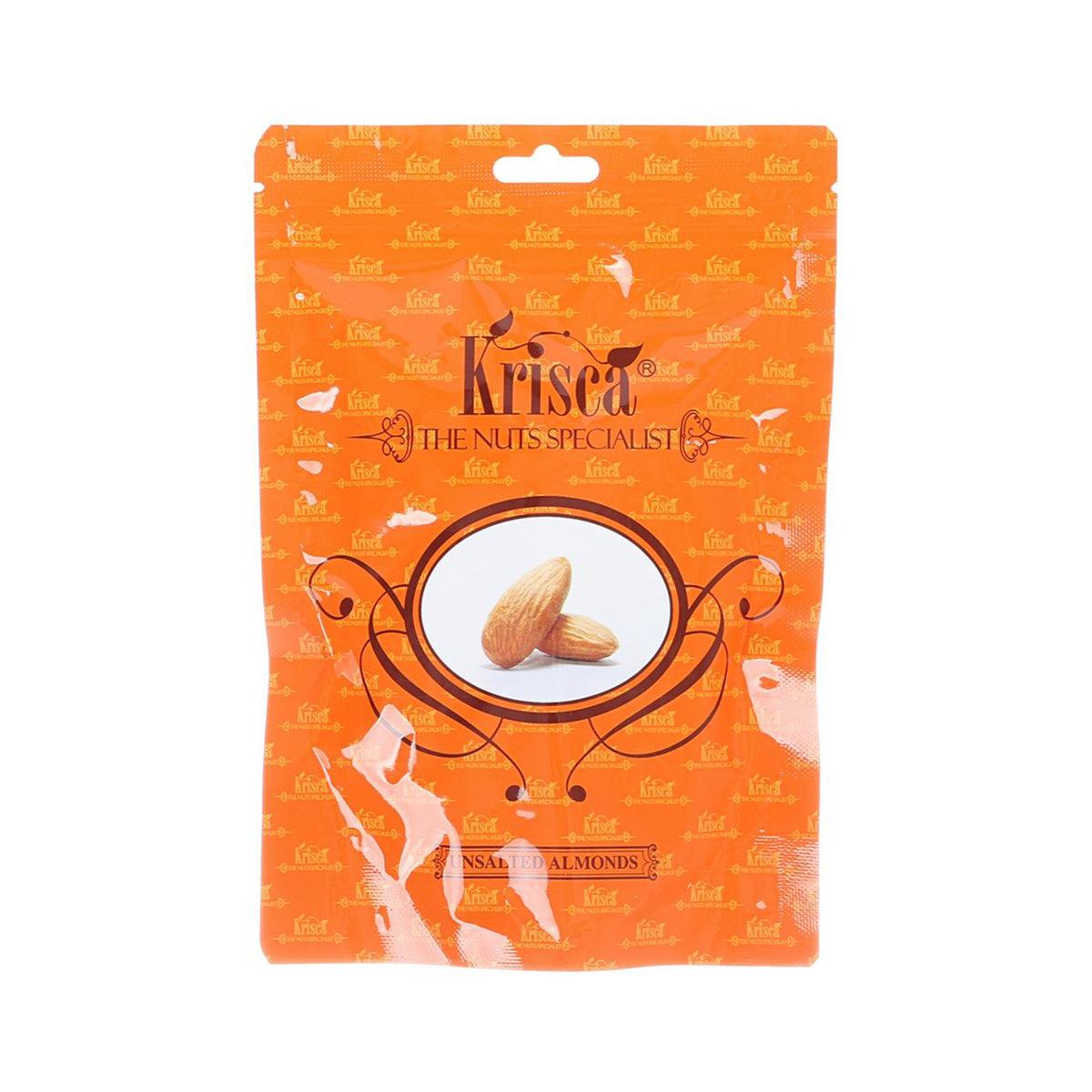 KRISCA unsalted almonds bag, front with logo and almond illustration