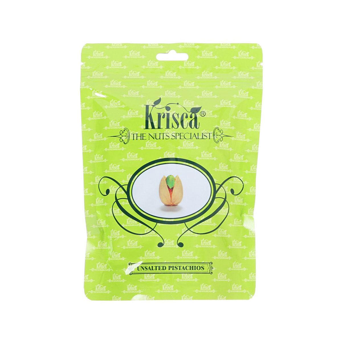 KRISCA unsalted pistachios pouch with green front label