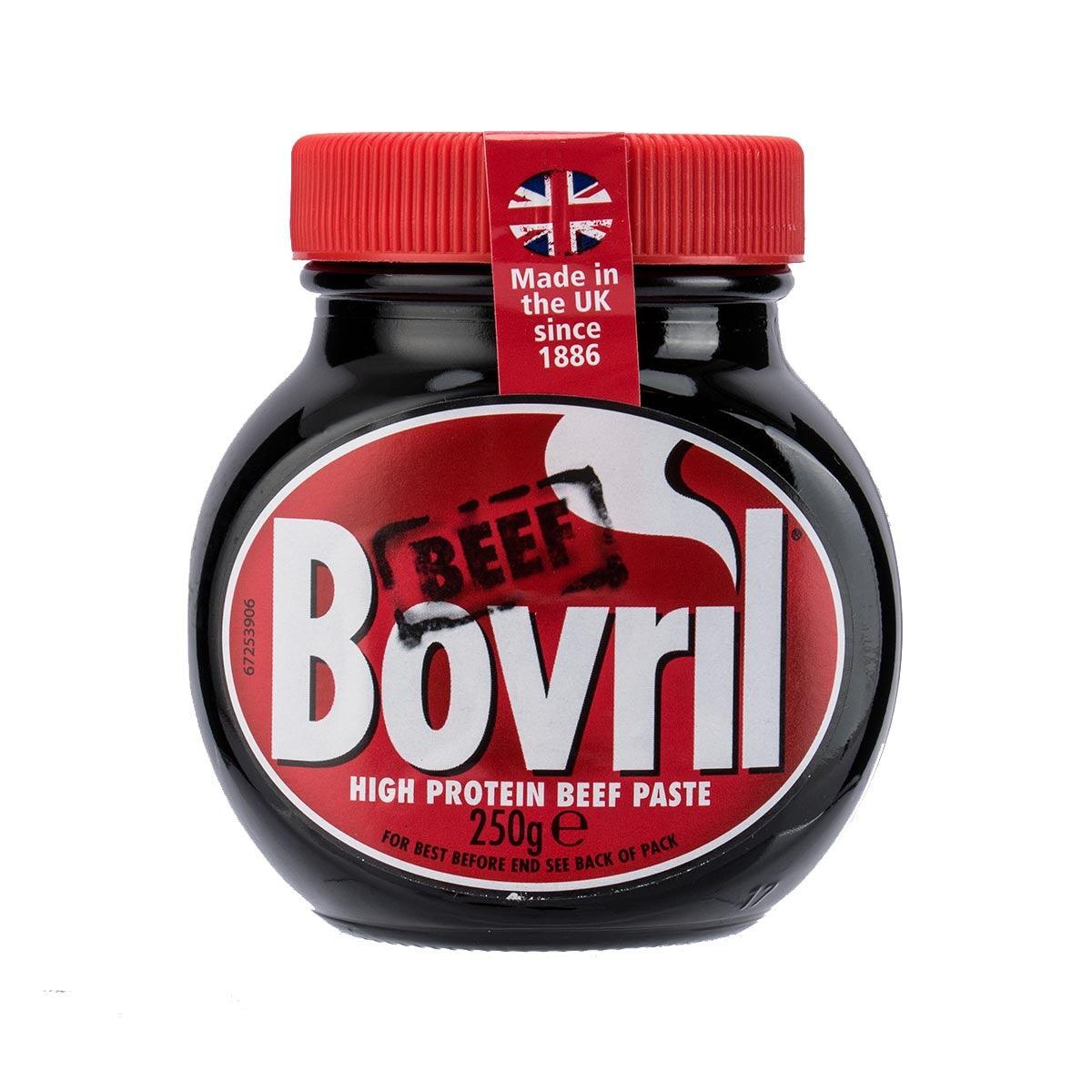 BOVRIL Beef & Yeast Extract jar with red lid, black label, 250g