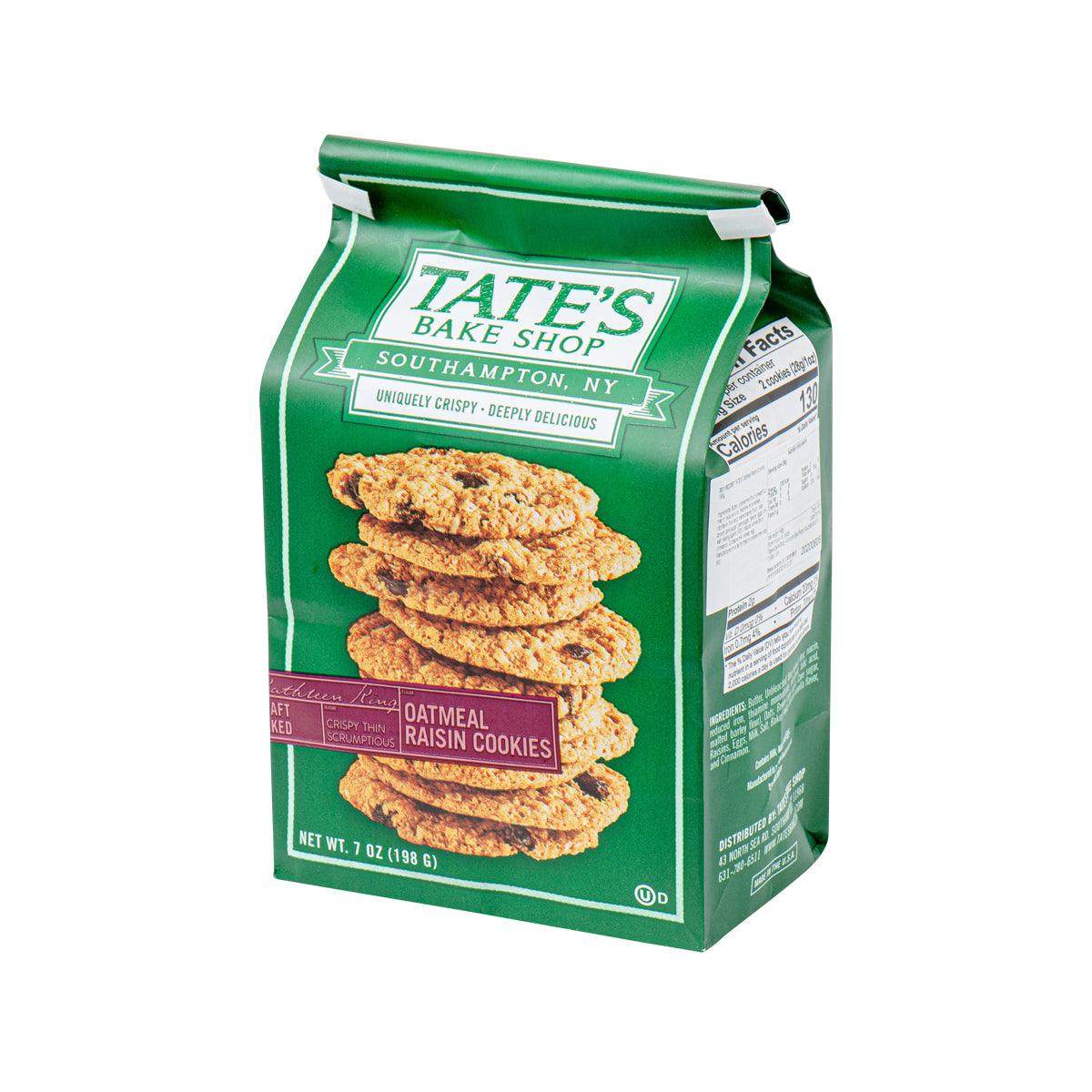 Green TATE'S Bake Shop cookie package shown from the side with nutrition panel.