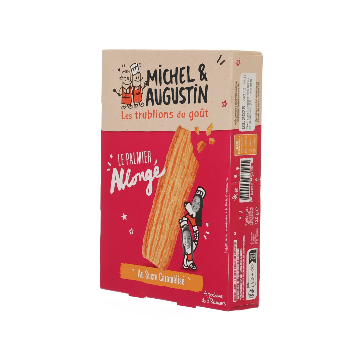 MICHEL & AUGUSTIN palmier pastry box back, nutrition panel and barcode on side