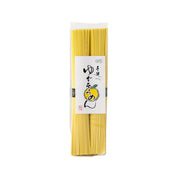 Handmade yuzu citrus somen noodles, clear pack with front label and yellow noodles