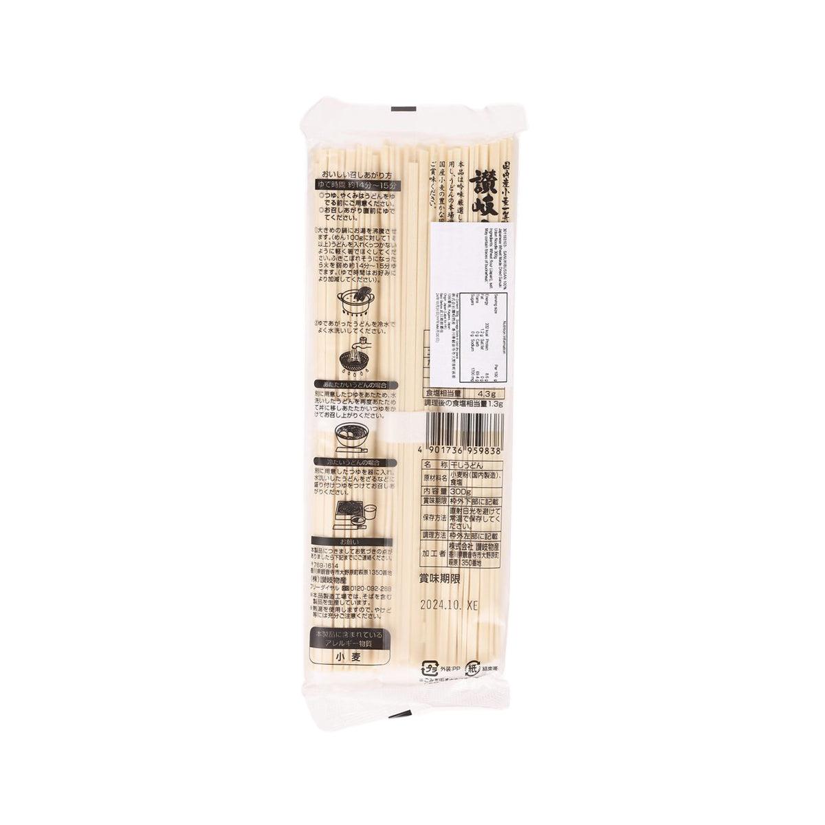 SANUKIBUSSAN dried udon noodle pack, back label on wheat noodle clear bag (300g)