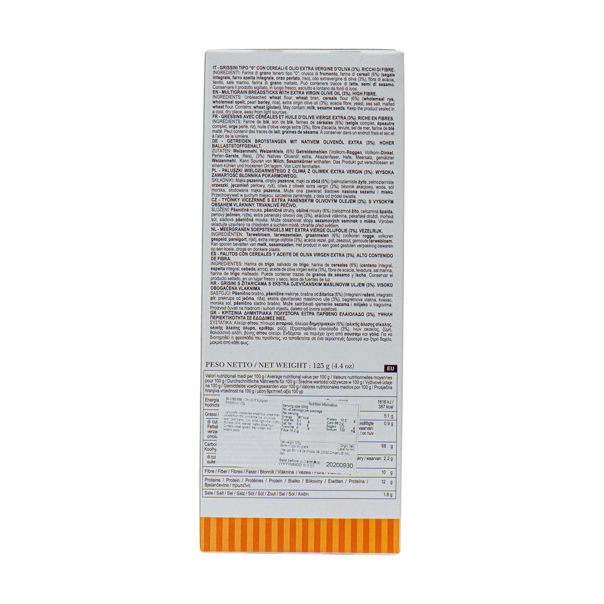 VITAVIGOR multigrain breadsticks box with ingredient list and product info text