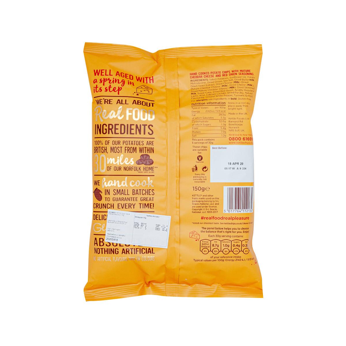 KETTLE potato chips bag back label on yellow packaging with barcode