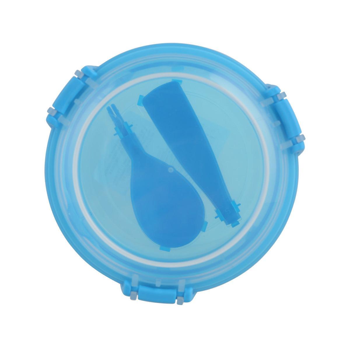Blue snap-on lid and ring for clear 530 mL container, round with vent grooves