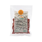 Organic wolfberry (goji) pouch with red dried berries, front label visible