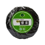 Organic laver seaweed disc with green label on black packaging, 33g