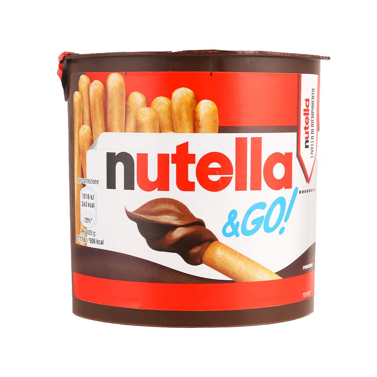 NUTELLA & Go hazelnut-cocoa spread tub with malted breadsticks, red label