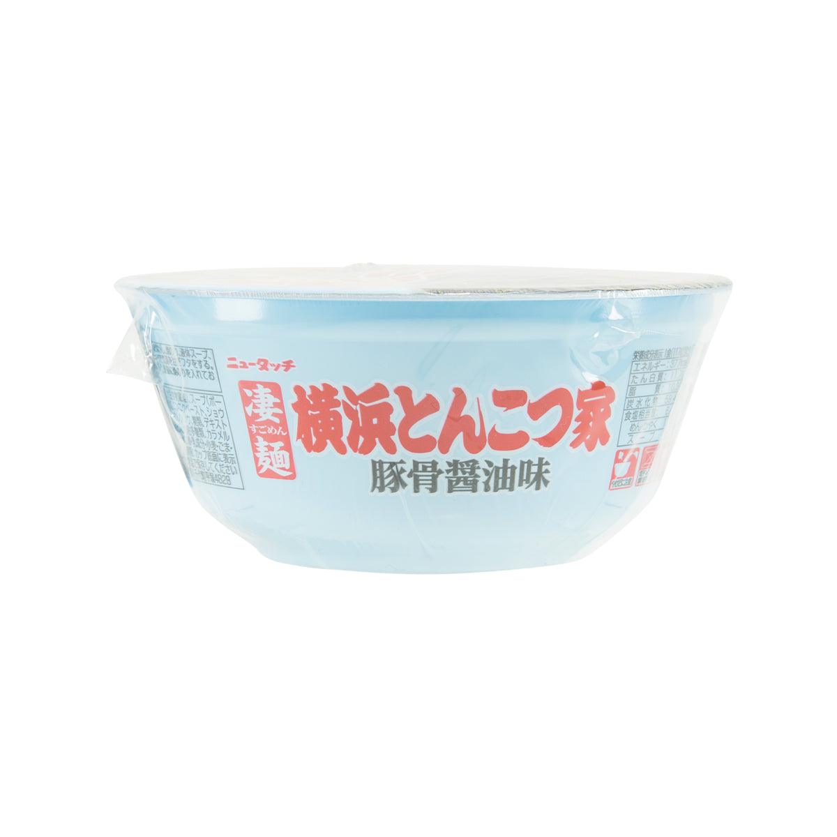 Blue instant ramen cup with frosted bowl and red/white side label