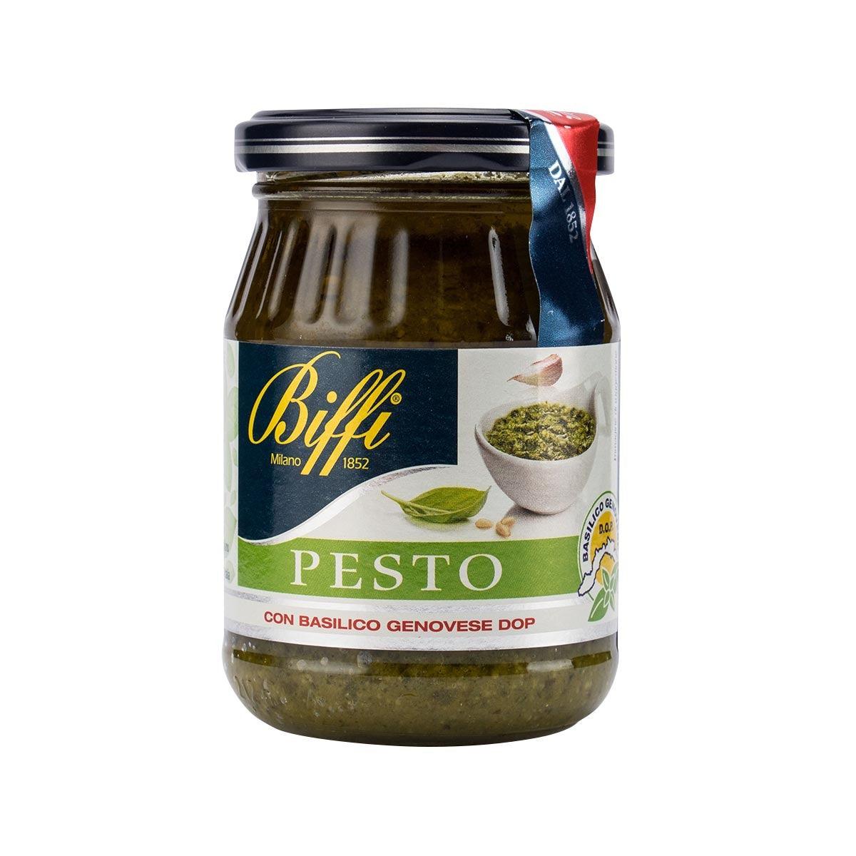 BIFFI pesto sauce jar with basil pesto in glass bottle, 190 g