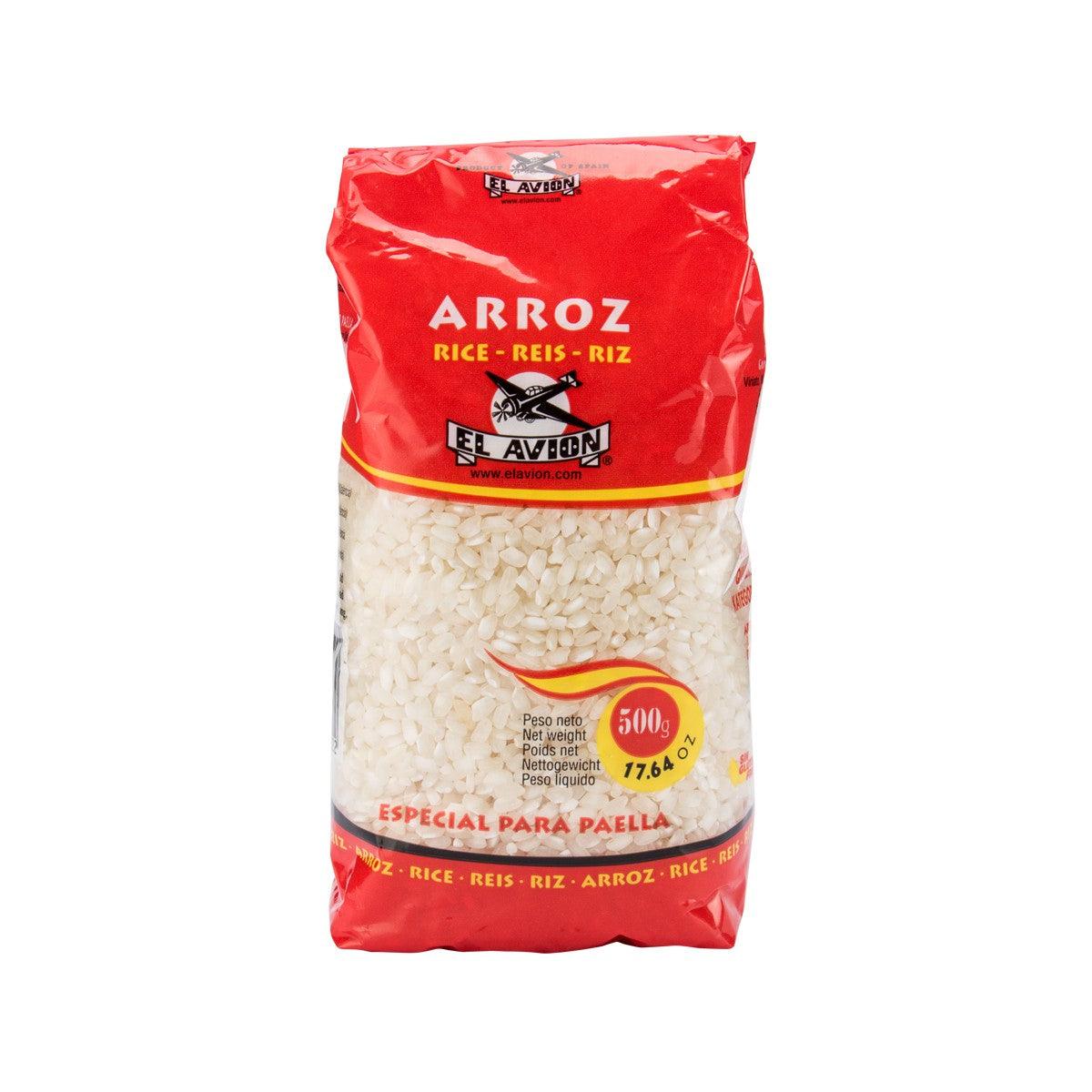 El Avion Spanish rice bag, 500g, red package with rice graphic and Arroz label