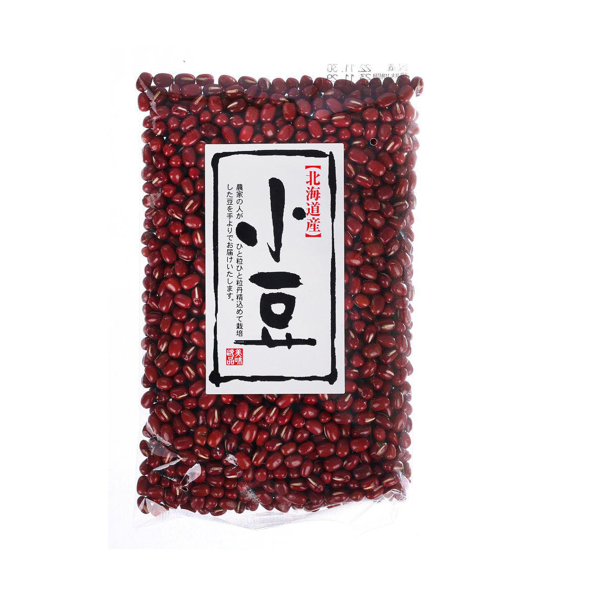 Azuki red bean grains in sealed bag, front label visible