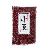 Azuki red bean grains in sealed bag, front label visible