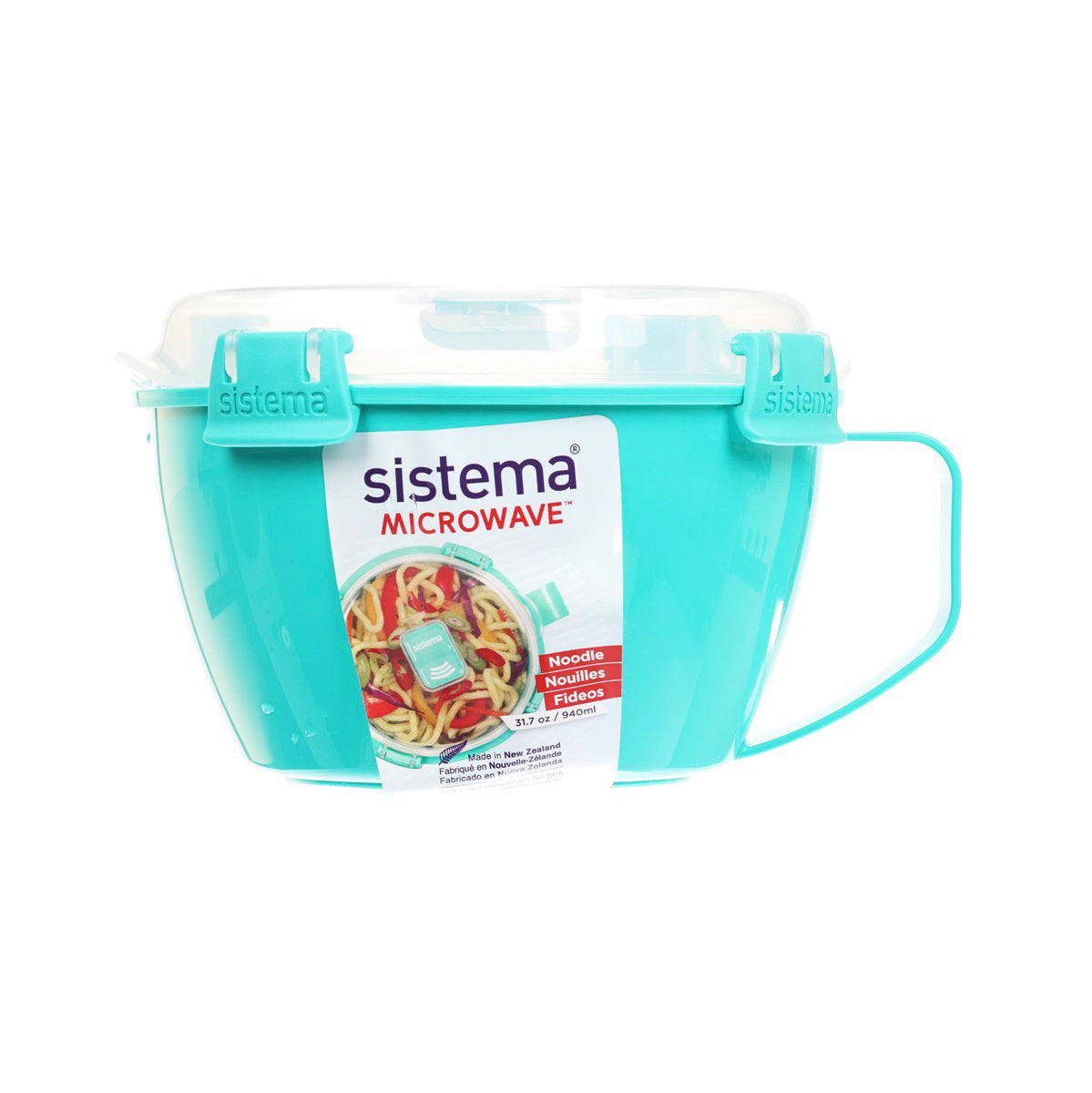 Microwave noodle bowl with lid and handle, turquoise, SISTEMA label on front