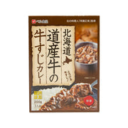 BELL FOODS instant Hokkaido beef curry packet, 200 g, illustrated front panel with dish photo
