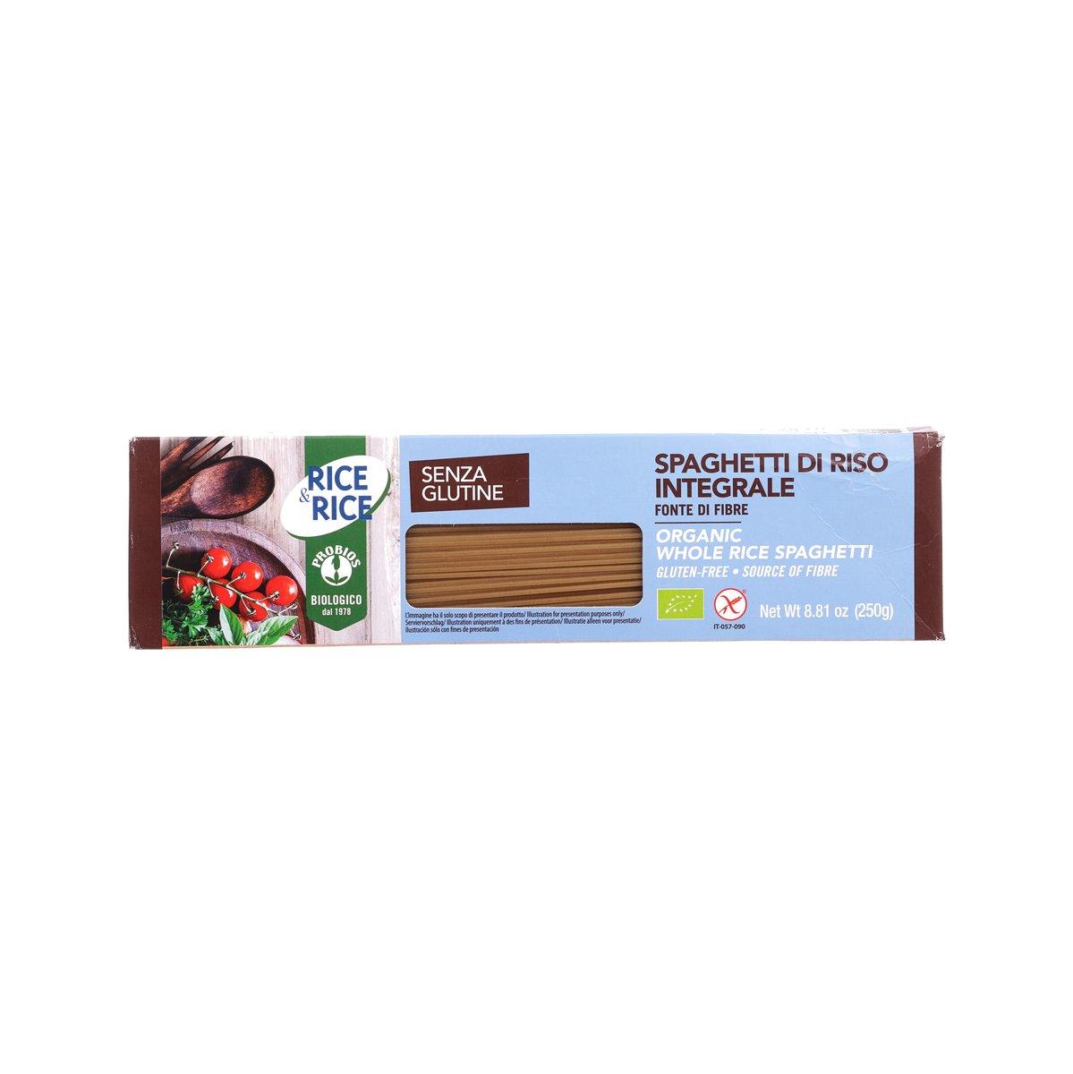 PROBIOS whole rice spaghetti gluten-free pasta box, 250g, front label