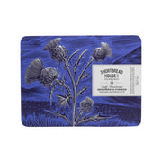 House of Edinburgh shortbread fingers tin, blue botanical design with label
