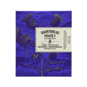 Blue patterned shortbread tin with front label