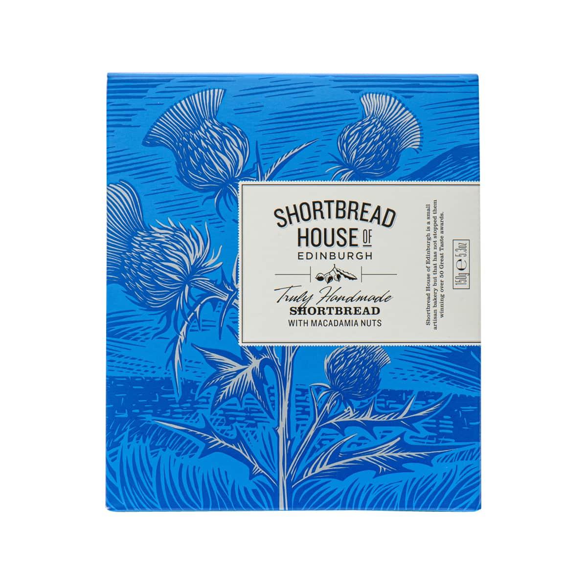 SHORTBREAD HOUSE OF EDINBURGH shortbread with macadamia nuts, blue patterned box