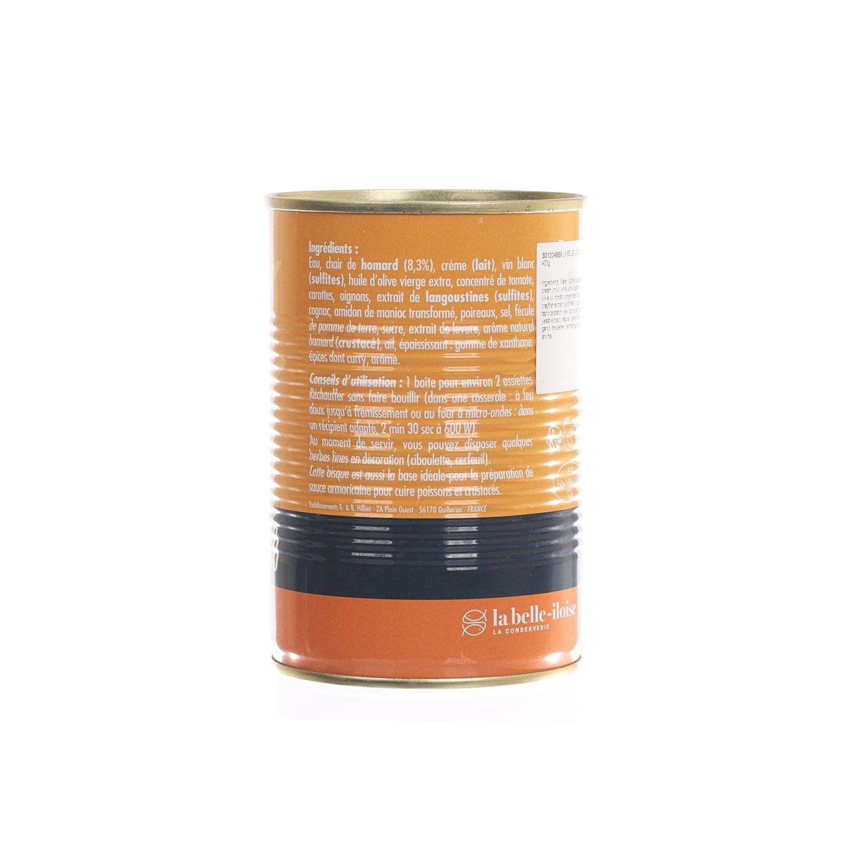 LA BELLE-ILOISE lobster bisque can with ingredients text on side, gold lid