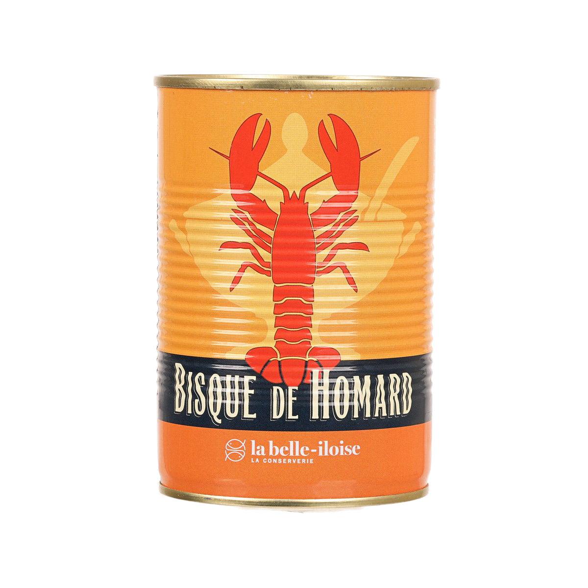 LA BELLE-ILOISE lobster bisque can, orange with lobster graphic and gold lid