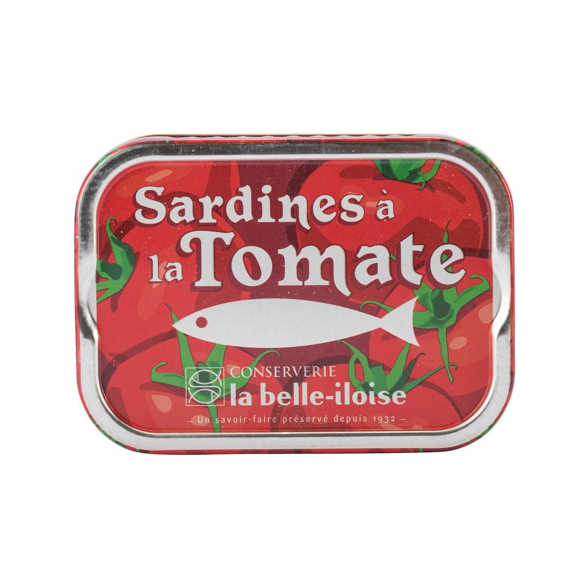 LA BELLE-ILOISE sardines tin with tomato-red label and pull-tab lid