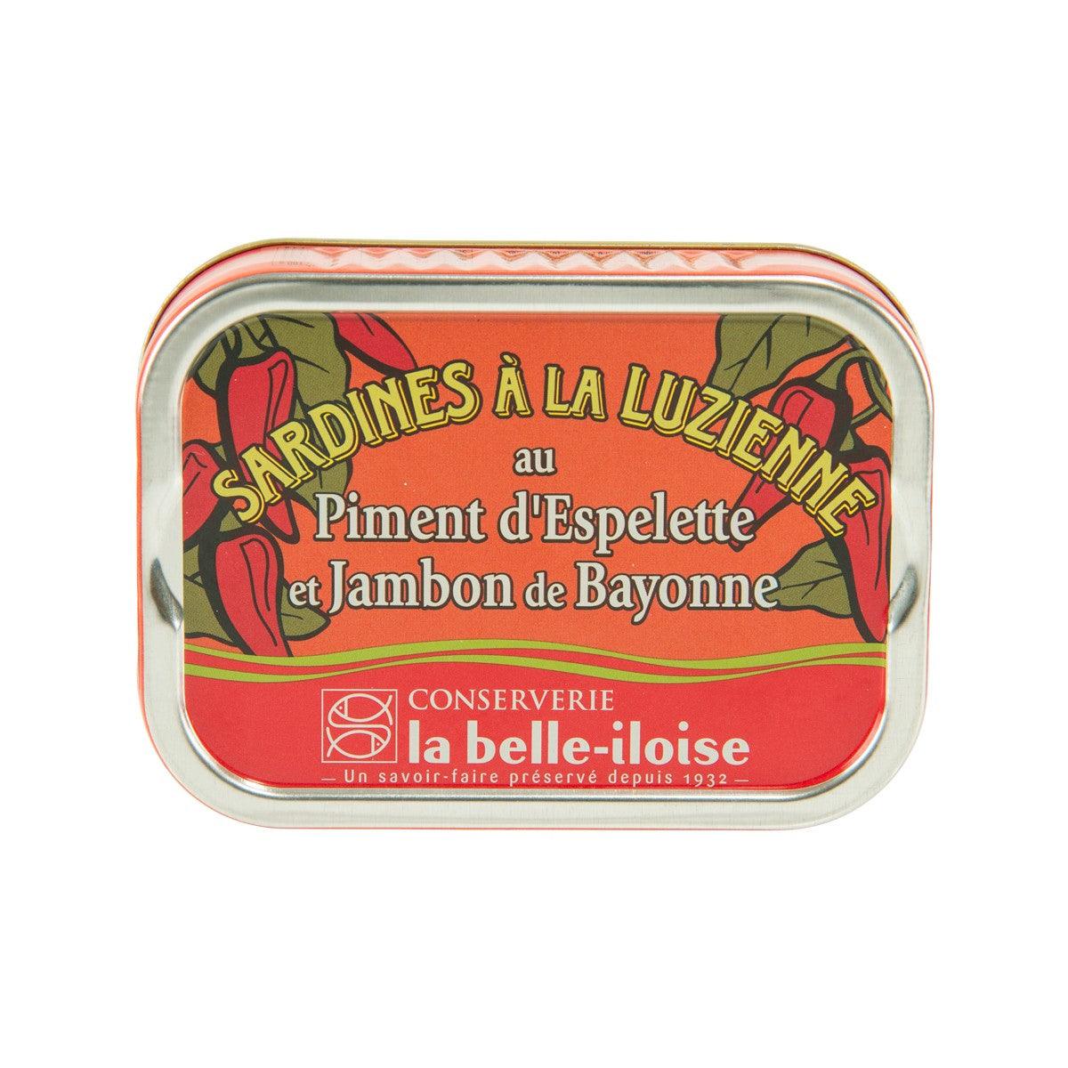 Sardines with Espelette pepper and Bayonne ham tin, red front label