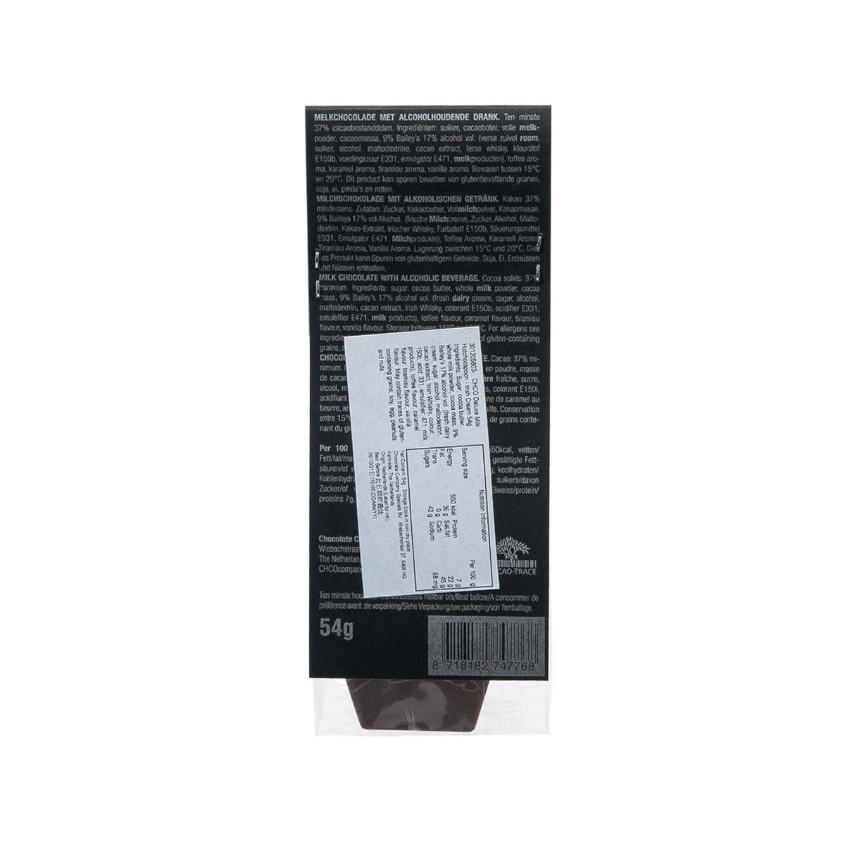 Hot chocolate spoon mix pouch back with ingredient text, nutrition panel, and barcode