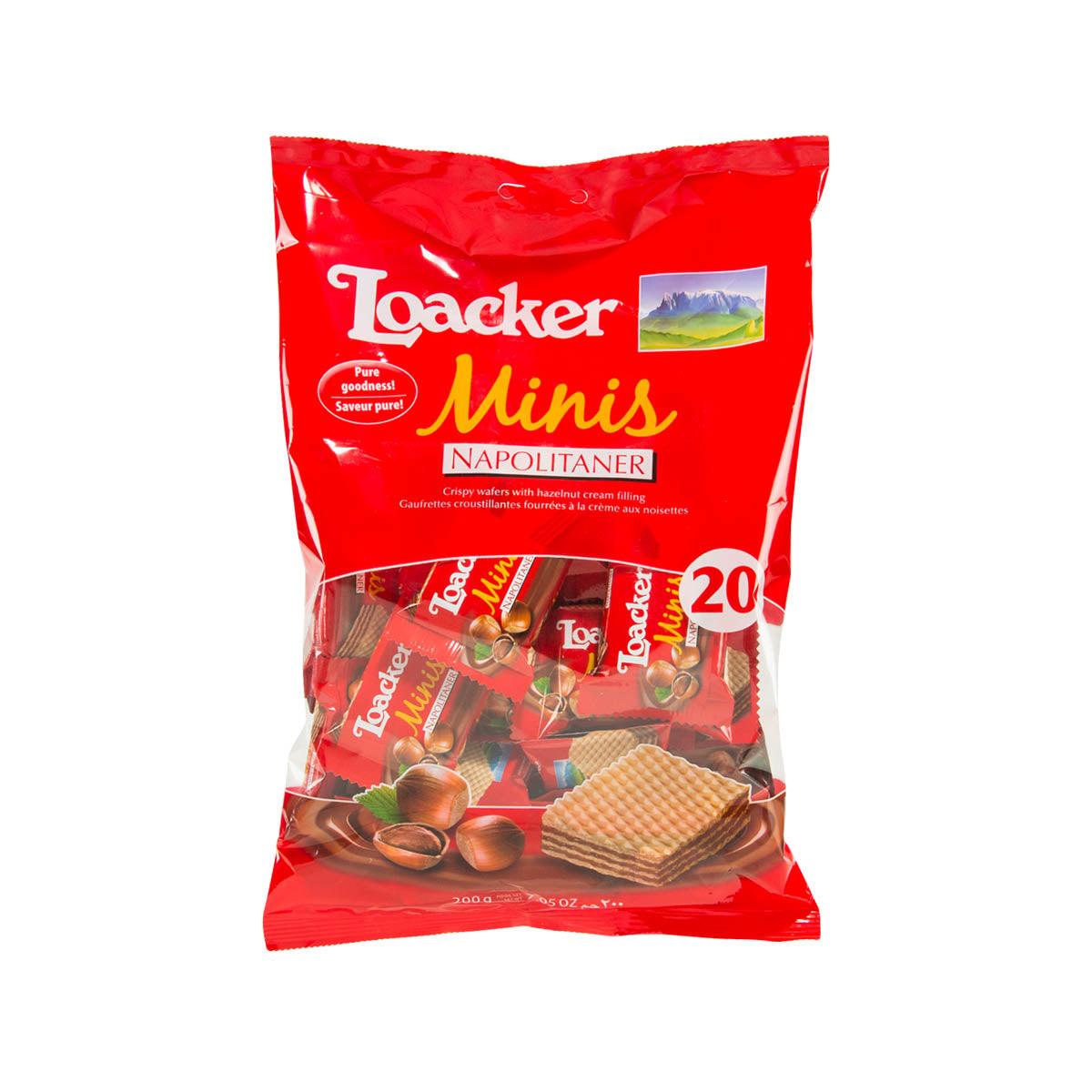 LOACKER hazelnut cream wafer bag, red pack with wafers and 20 pieces