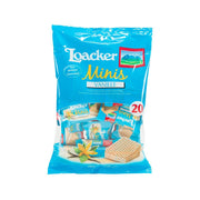 Vanilla-filled wafer minis snack bag, blue package with LOACKER Minis branding