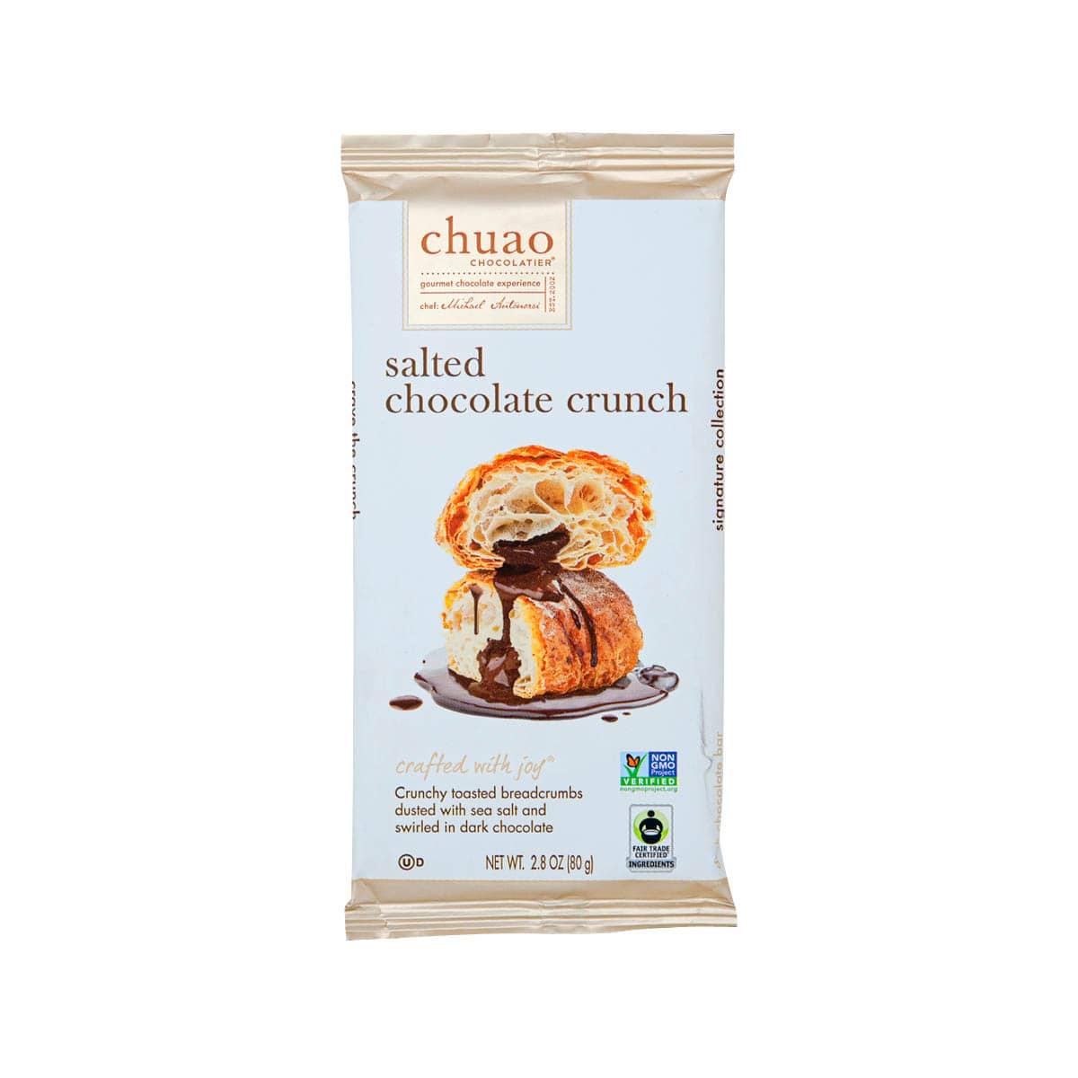 Salted chocolate crunch snack in foil pouch, CHUAO CHOCOLATIER brand