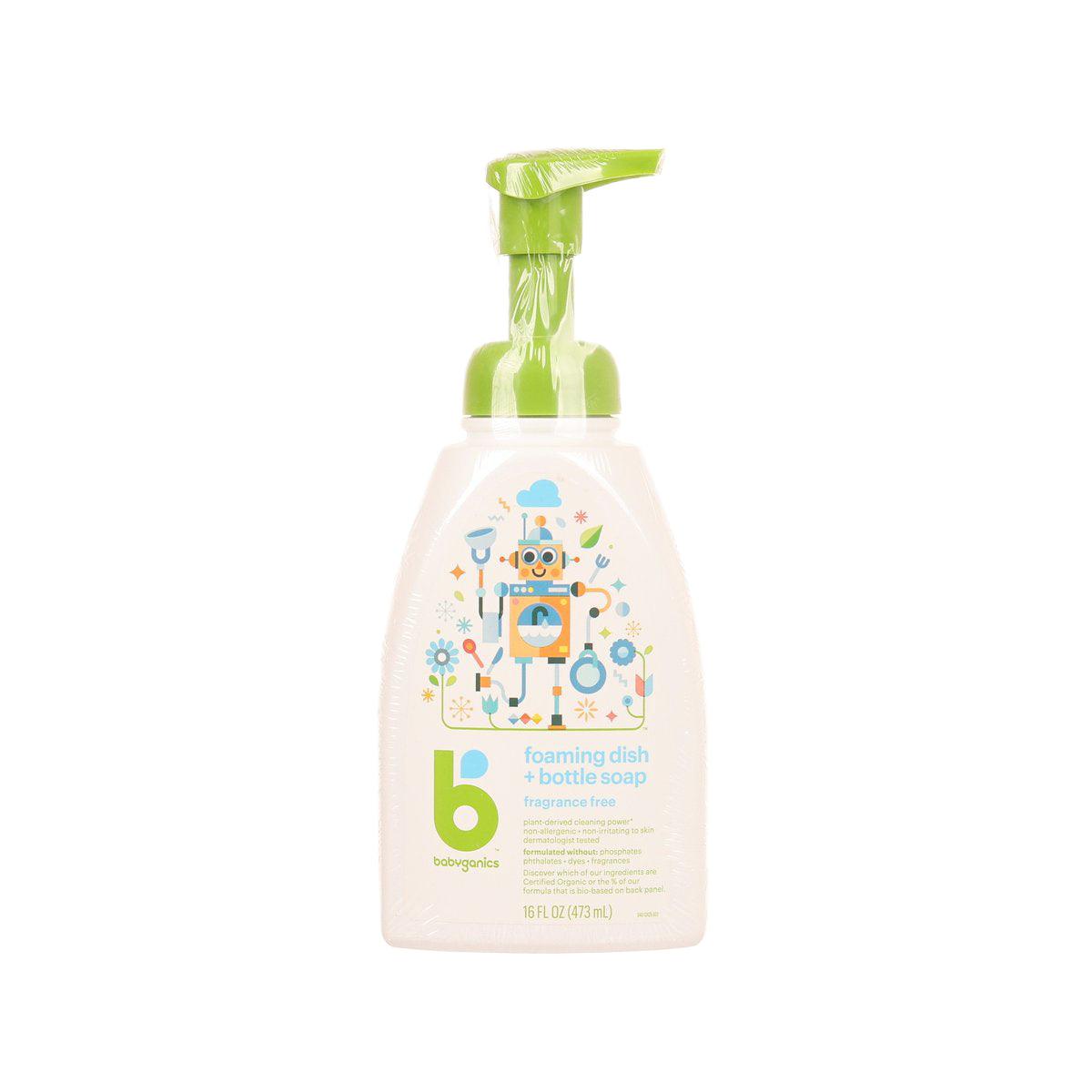 BABYGANICS foaming dish and bottle soap, fragrance-free, 473 mL pump bottle