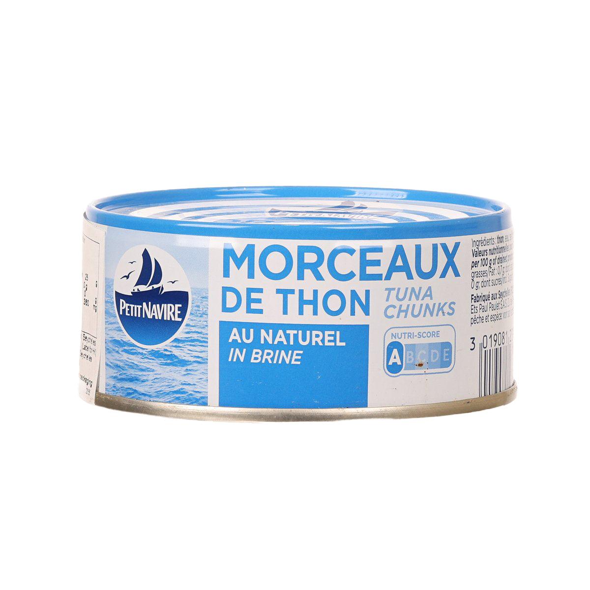 Tuna chunks in brine (160g) PETIT NAVIRE can, blue-and-white label