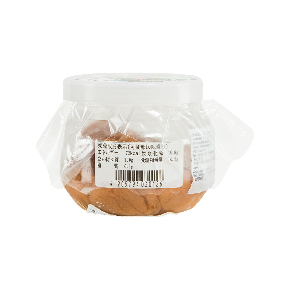 Pickled plum jar (120g) with nutrition label on clear plastic wrap