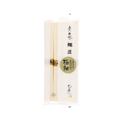 Handmade somen noodle pack with pale beige dry noodles and Japanese text label
