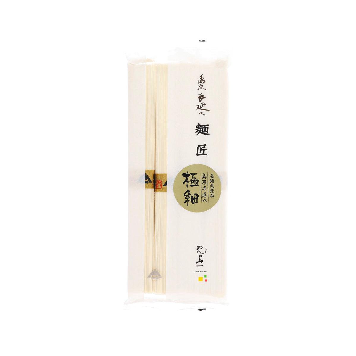 Handmade somen noodle pack with pale beige dry noodles and Japanese text label