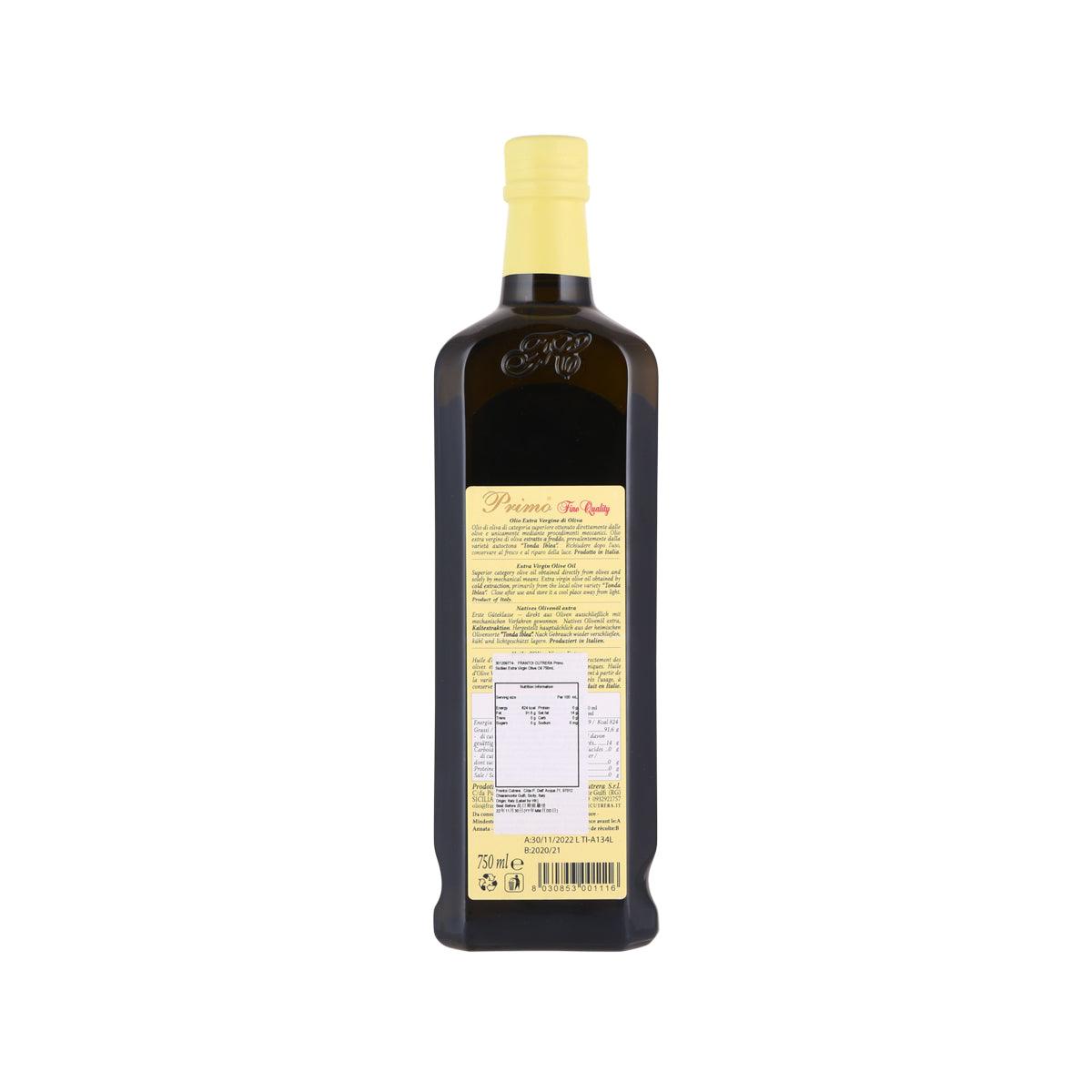 FRANTOI CUTRERA Primo extra virgin olive oil bottle back label, 750 mL