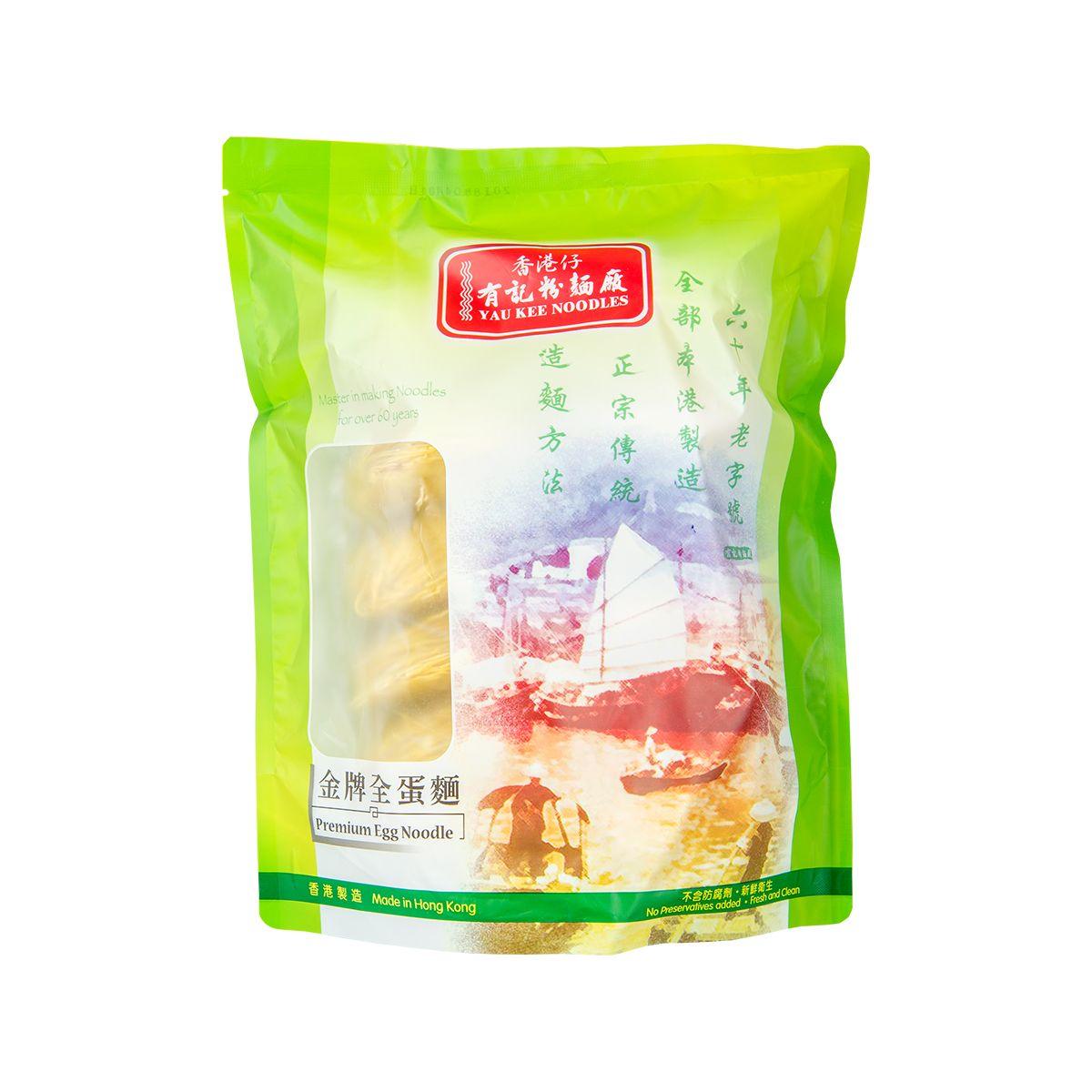 Premium egg noodle pouch with clear window, green package