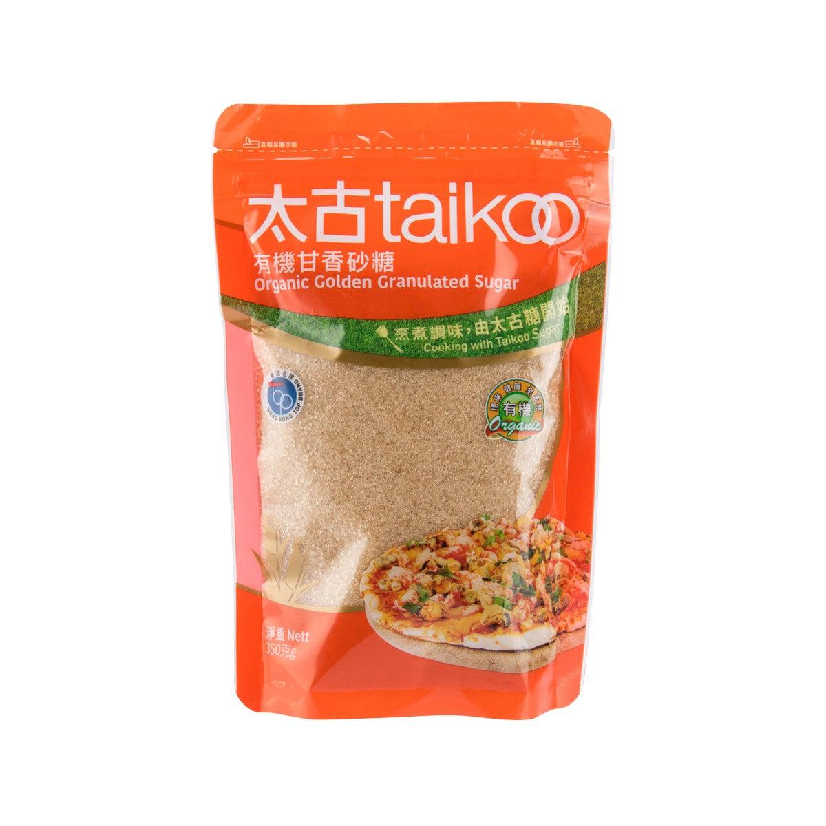 Organic golden granulated sugar in an orange resealable pouch, 350 g