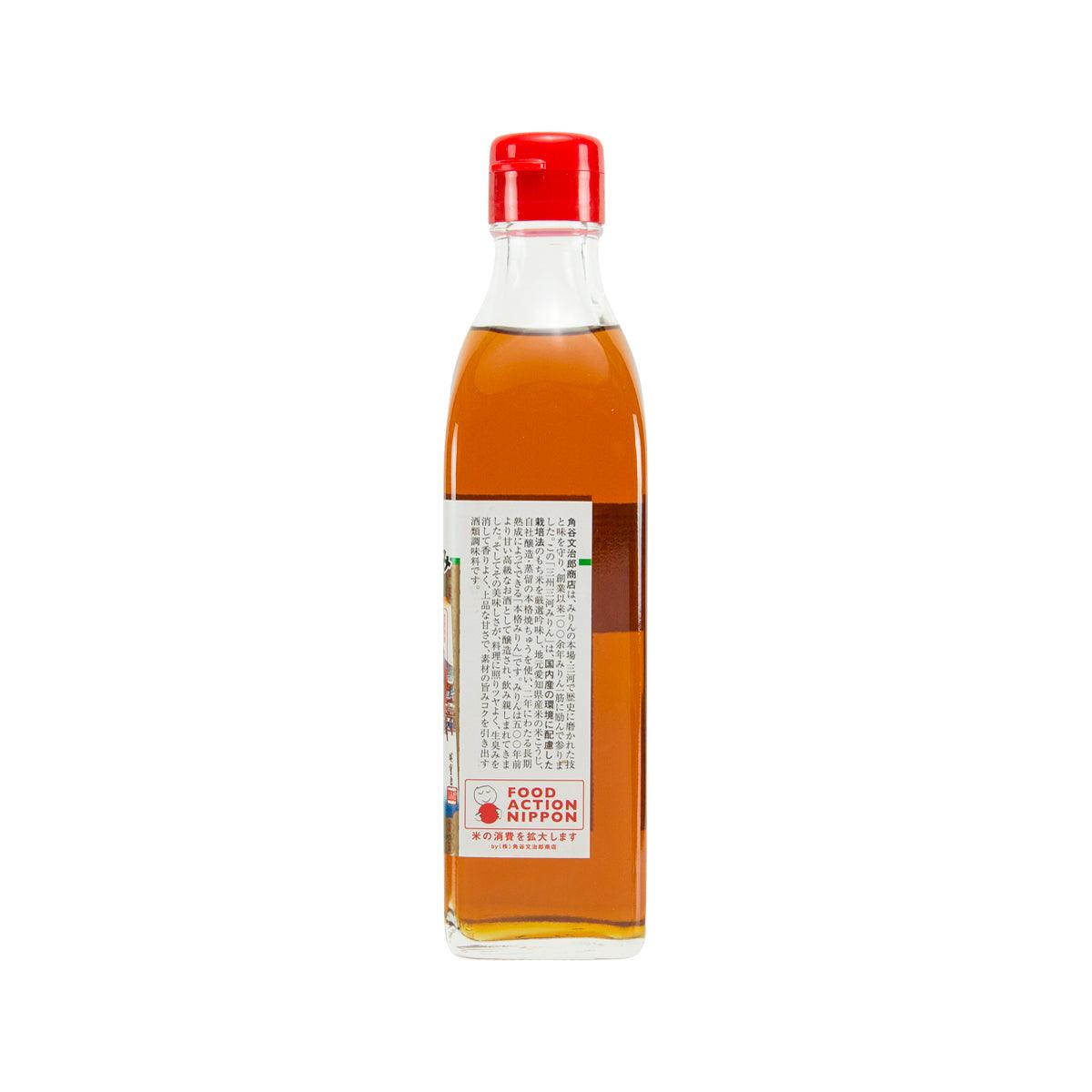 Mirin cooking wine bottle with red cap, amber liquid, back label area, 300 mL