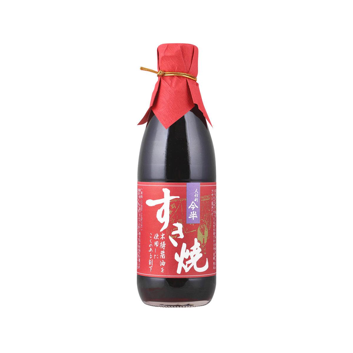 Sukiyaki soup base bottle with red label and fabric tie, dark brown, 360 mL
