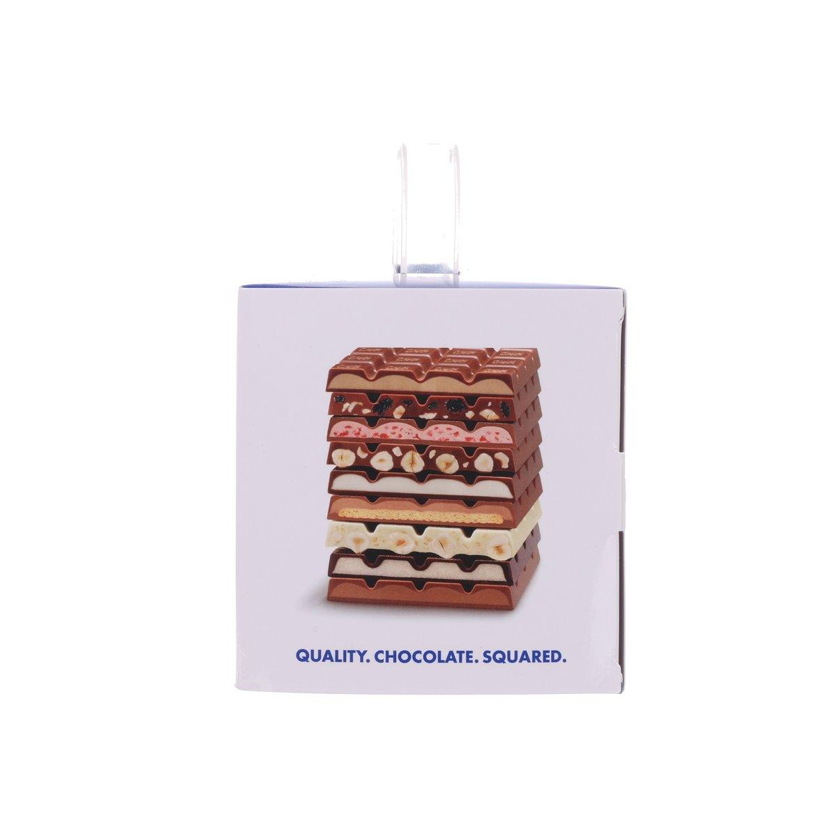 Ritter SPORT chocolate gift box with stacked chocolate squares and slogan