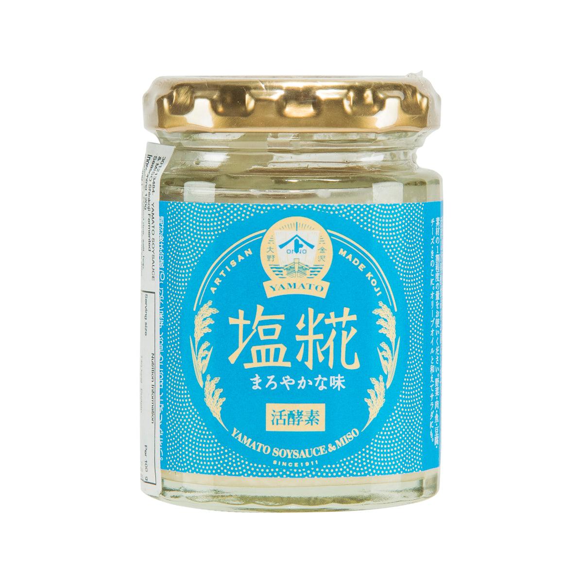 YAMATO SOYSAUCE & MISO fermented seasoning jar with gold cap and blue label