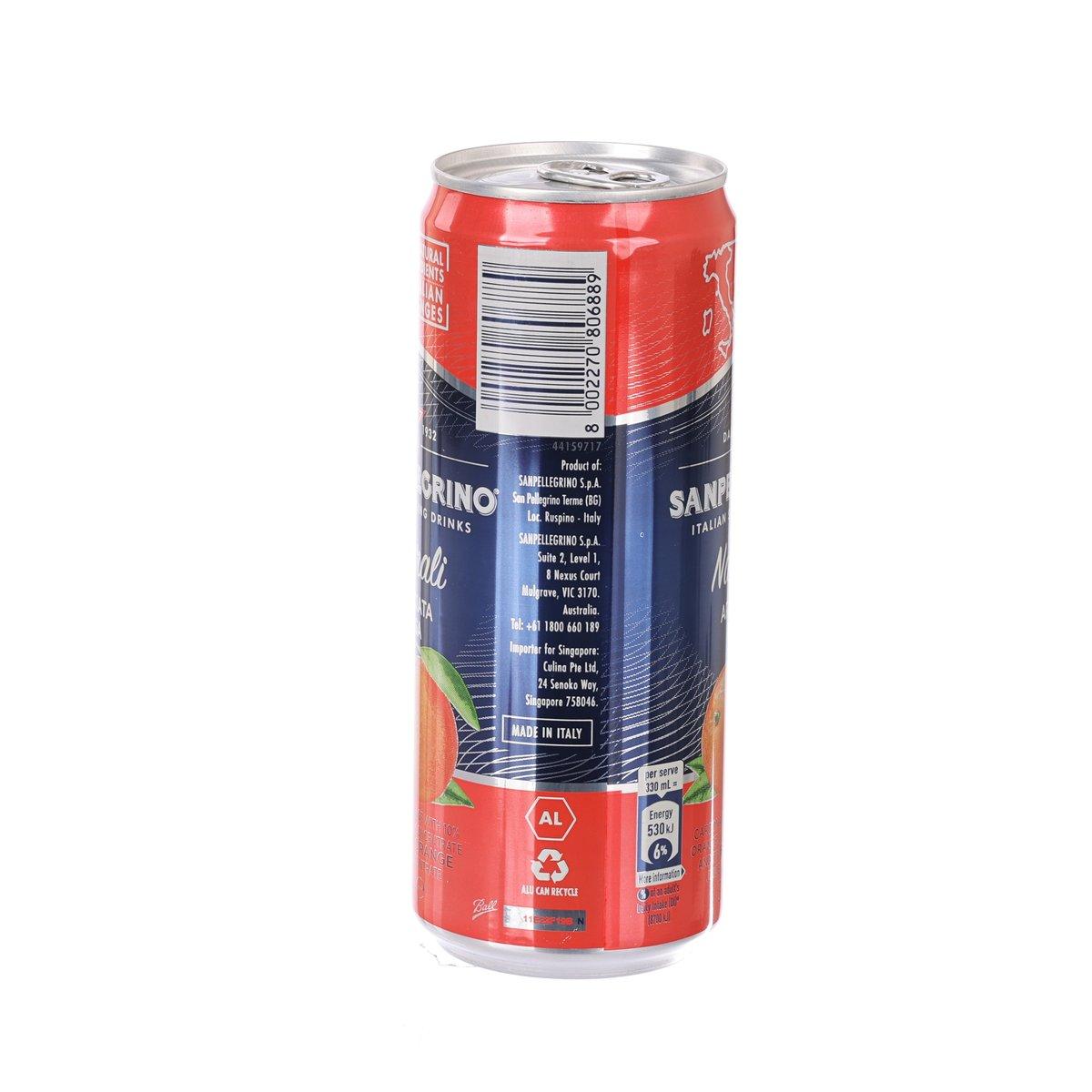 SAN PELLEGRINO sparkling blood orange beverage can, 330 mL, back label
