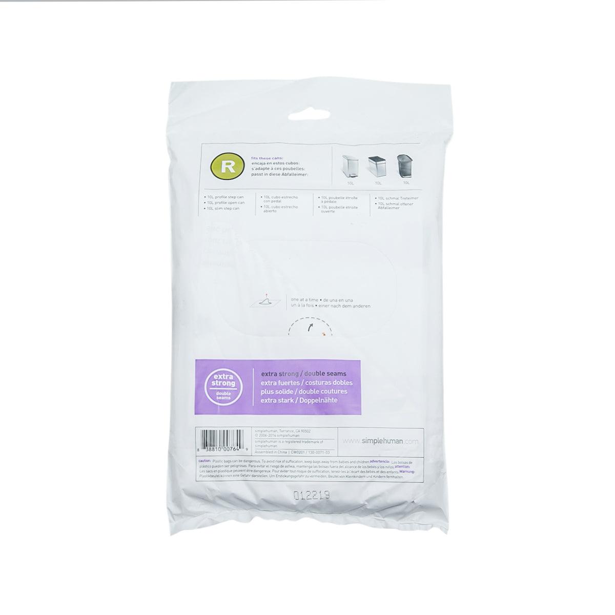 SIMPLEHUMAN R-type trash bags 10L, 20-count, white back with barcode