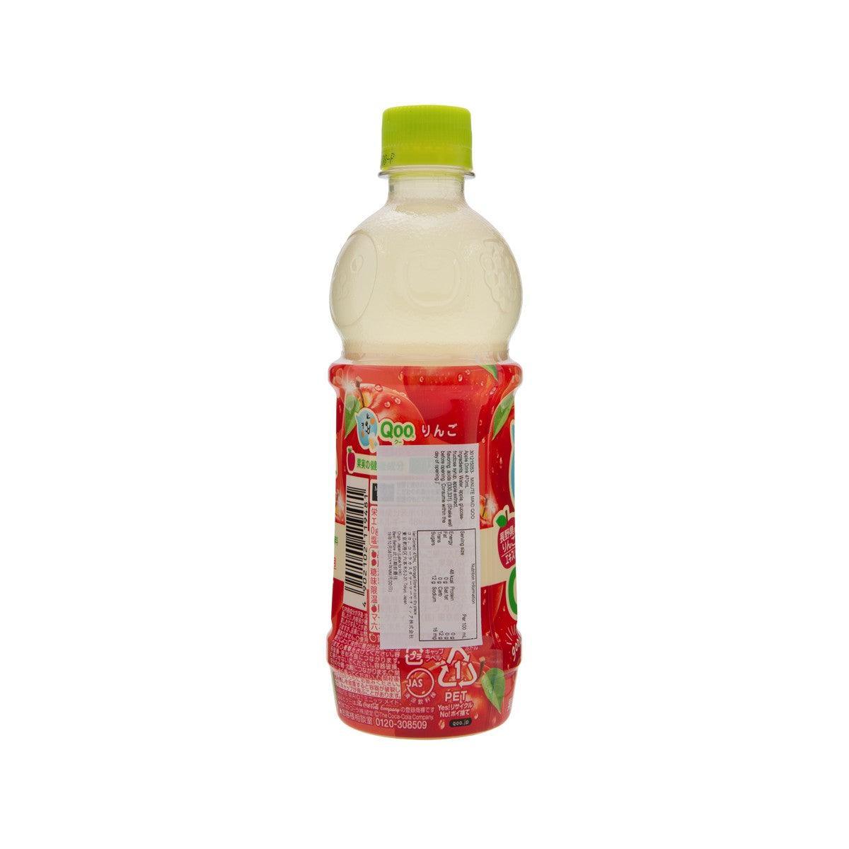 Apple PET drink bottle with green cap, red back label text, 425 mL